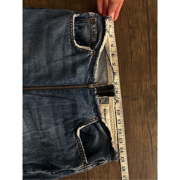 Reformation Zipper Jean Celtic Blue Size 28 Y2K Contrast Pockets Frayed Contrast - Picture 12 of 14